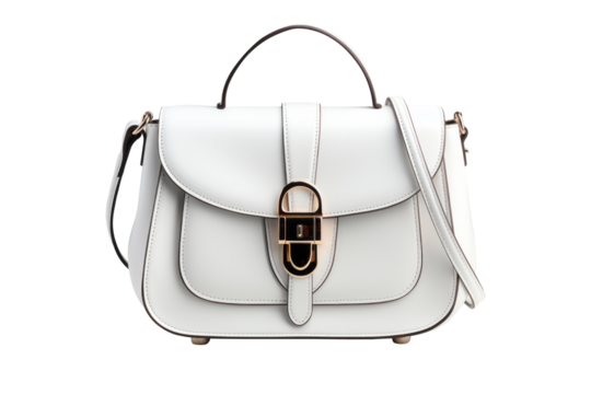 White leather shoulder bag isolated on transparency background.