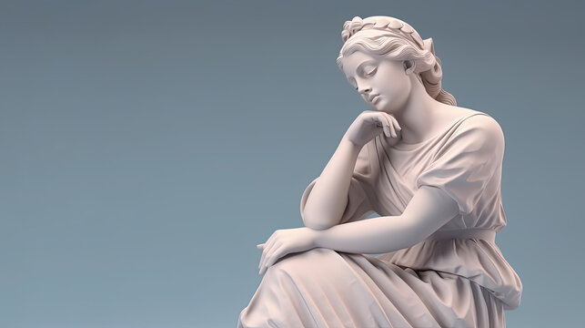 Marble statue of Aphrodite in a thinks pose on a pastel background © Татьяна Креминская