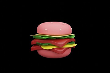 hamburger on black background, food