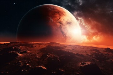 Fototapeta na wymiar Stunning sunrise over the red planet in space. Generative AI