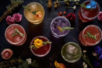 Obraz na płótnie Canvas top view of a row of mary cocktails