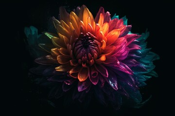 Vibrant flower burst on dark background. Artistic mobile graphic. Generative AI