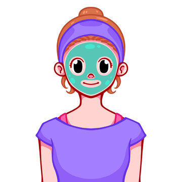 pimples cartoon girl and skincare routine character