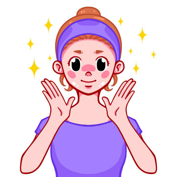 pimples cartoon girl and skincare routine character