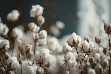 Background of soft white cotton flowers. Generative AI