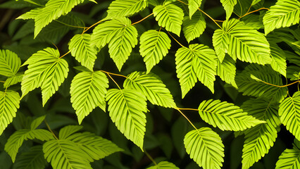 Fototapeta na wymiar Tropical foliage seamless pattern on slight blurred background. Close-up leaves display