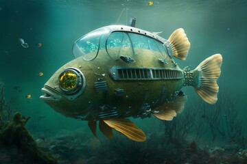 Submerged fish-like submersible. Generative AI