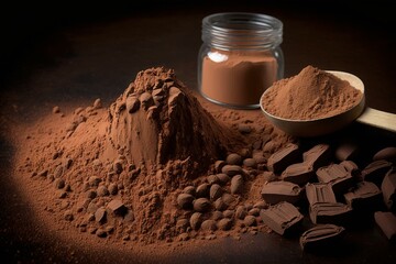 Powder made from roasted cocoa beans. Generative AI