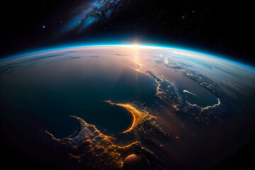 Earth at he night. Abstract wallpaper. City lights on planet. Civilization. Elements of this image furnished by NASA - obrazy, fototapety, plakaty