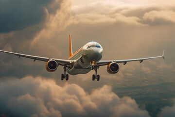 Fototapeta na wymiar Dramatic Takeoff with Brooding Storm Clouds