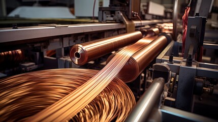 Manufacturing process of copper wires and cables. Generative AI - obrazy, fototapety, plakaty