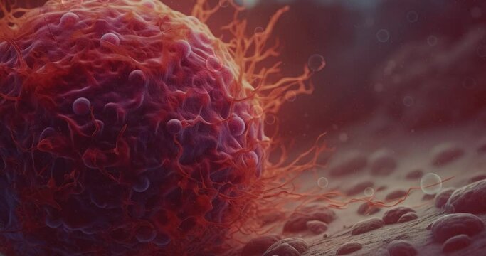  A cancer cell with a yellow glow, Video Concept of cancer cell attacking body cell.