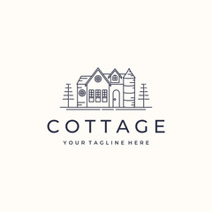 cottage rental house line art vector minimalist logo illustration design, adventure camp logo design