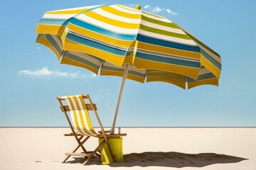 Beach umbrella, lounge chair. Generative AI