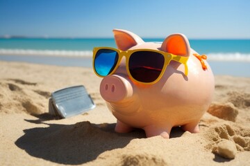 Fototapeta na wymiar Saving for Summer: Fun in the Sun with a Piggy Bank. Generative AI