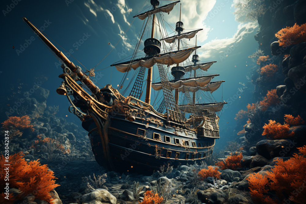 Leinwandbilder an artistically rendered image of a shipwreck, combining elements of realism and surrealism to conve