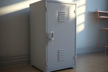 Old-style gray locker for kids to store school gear on campus. Generative AI