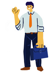 Smiling businessman holding briefcase. Leader success, management concept. Character design Isolate on white background