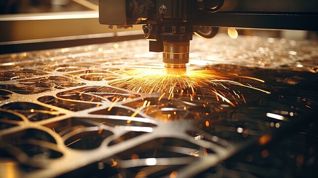 Production process laser cutting of metal. Generative AI