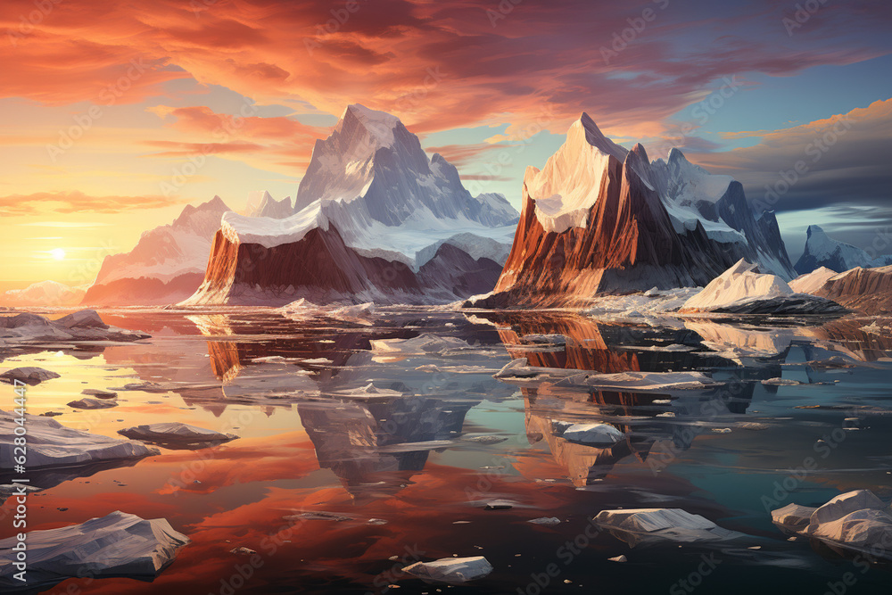 Aufkleber a towering iceberg, glistening under the golden rays of the sun, as it majestically floats in the pr