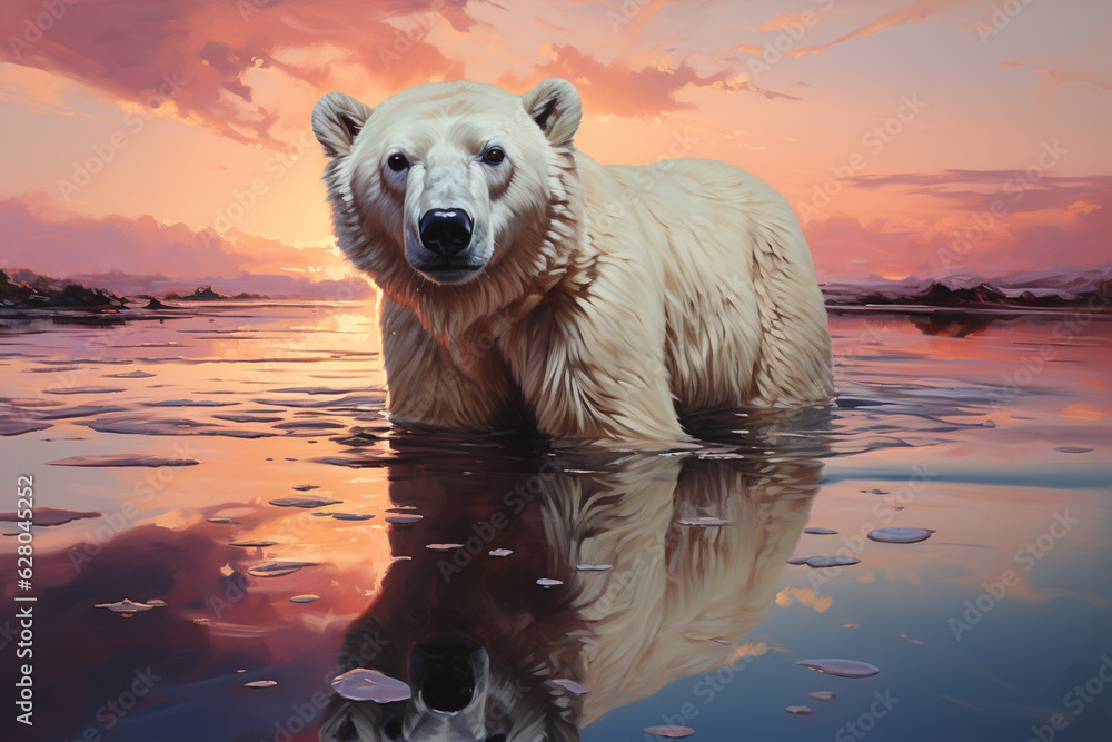 Poster an iceberg in the twilight hours, surrounded by an ethereal glow, as the soft pastel colors of the s