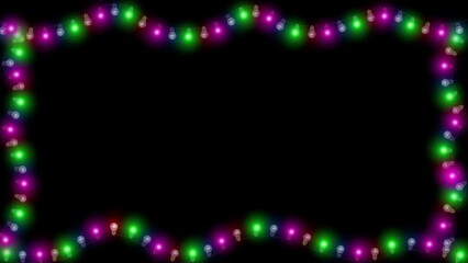 4K String of colorful light bulbs. Looping Christmas holiday themed frame pattern. flashing round lights bokeh, frame. New year, christmas holiday, festival, Anniversary, Celebration, Happy Birthday - Powered by Adobe