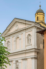 Fototapeta na wymiar The facade of the church of San Michele, Brusino Arsizio, Switzerland
