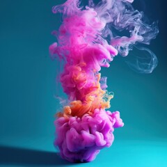 Obraz premium Illustration of a vibrant pink and orange liquid swirling and floating in a transparent water-filled containerilluminated