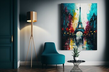Vibrant Parisian cityscape oil painting featuring the Eiffel Tower. Modern art wallpaper perfect for any space. Generative AI