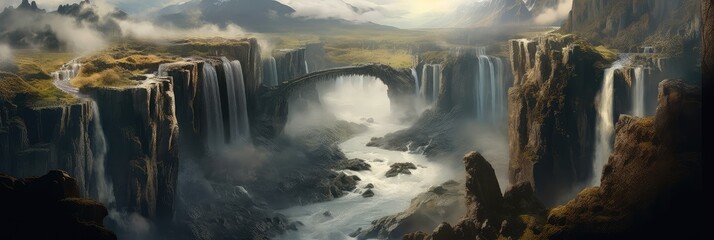 Breathtaking waterfall photo realistic illustration - Generative AI.