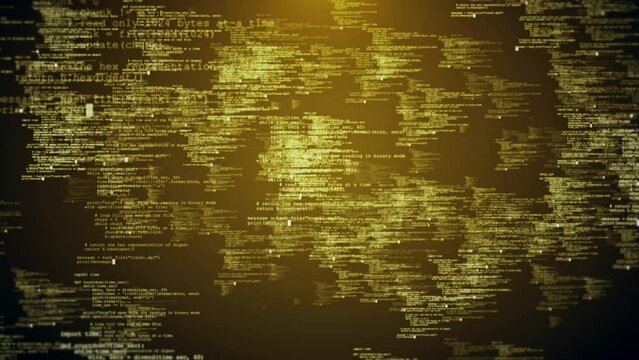 4K Programming code running over computer screen terminal. computer virtual space. Program development and security hacking code. Data flow animation. IT, software development
