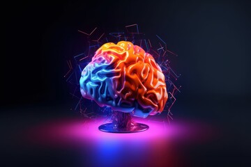 Illustration of a computer generated image of a human brain, created using generative AI