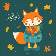 Cute fox.  Design can be used for t-shirt, greeting card, baby shower. Vector illustration.