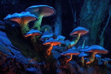 Fototapeta na wymiar close-up of bioluminescent fungi on tree bark