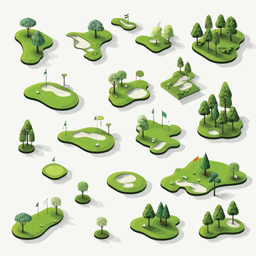 golf course set isometric vector flat isolated illustration