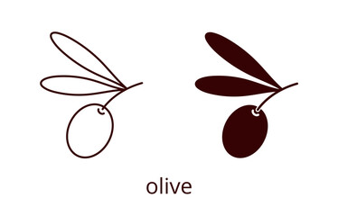 Olive icon, line editable stroke and silhouette