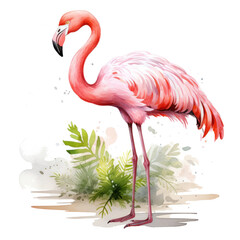Watercolor pink flamingo isolated