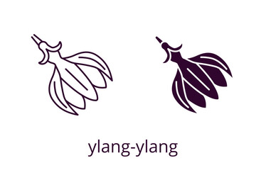Ylang-ylang icon, line editable stroke and silhouette