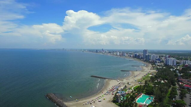 Aerial view of Boca del Rio, Veracruz showing its beaches and architecture.