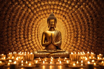 golden buddha statue surrounded by candles