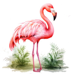 Fototapeta premium Watercolor pink flamingo isolated