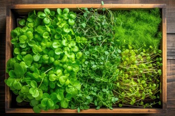 aerial view of microgreens in wooden window box