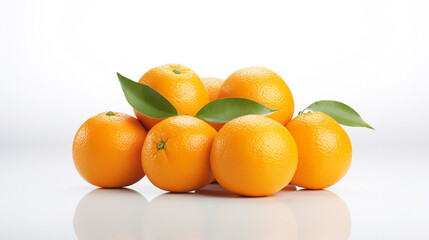 oranges with green leaves on a white background close-up. Generative Ai. 