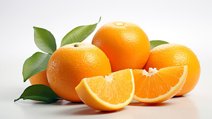 oranges with leaves on white background. Generative Ai. 