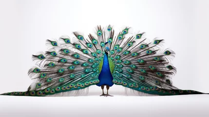 Fotobehang peacock with open tail on a white background. Generative Ai.  © PETR BABKIN