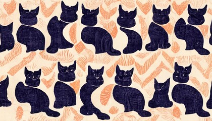 pattern with flowers,cat