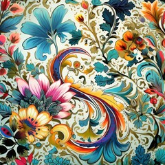  ikat pattern with flowers,cat