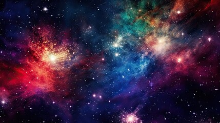 Colorful rainbow cosmic universe with stunning galaxy, stardust, nebula and shining stars in space background. Digital art. AI illustration for artwork, party flyers, posters, banners, brochures.. - obrazy, fototapety, plakaty