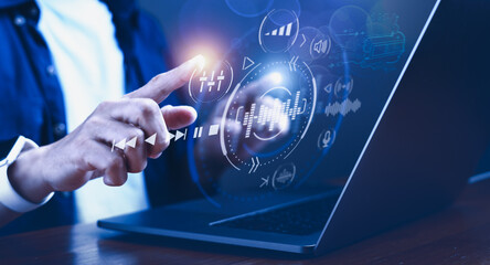 Empowered Businessman, Unleashing AI's Generative Magic on Virtual Screen