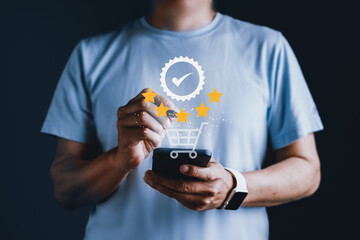 Customer Satisfaction, Man Giving Positive Feedback on Smartphone